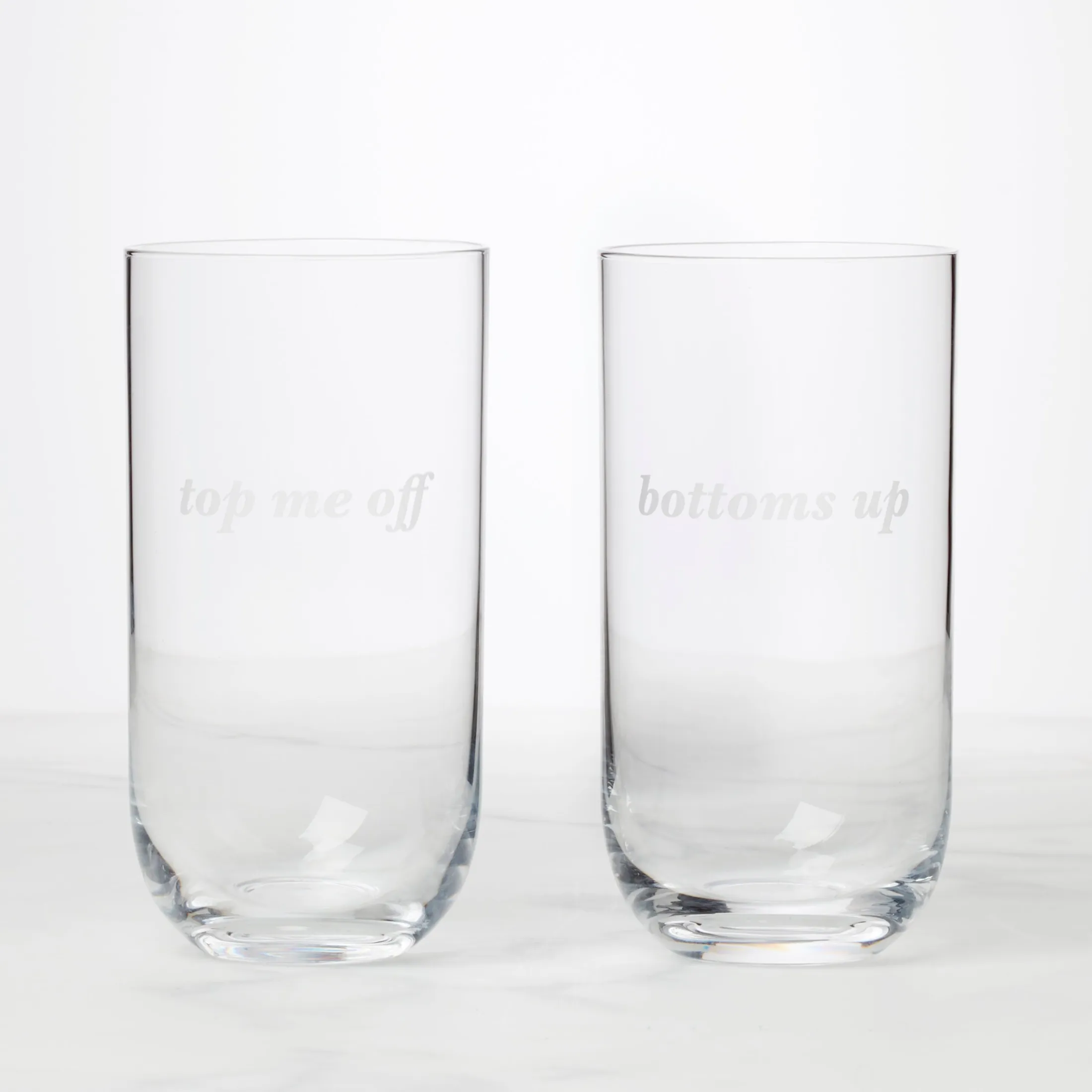 Bottoms Up & Top Me Off Highball Glasses, Set of 2