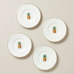 British Colonial Bamboo Party Plates, Set of 4