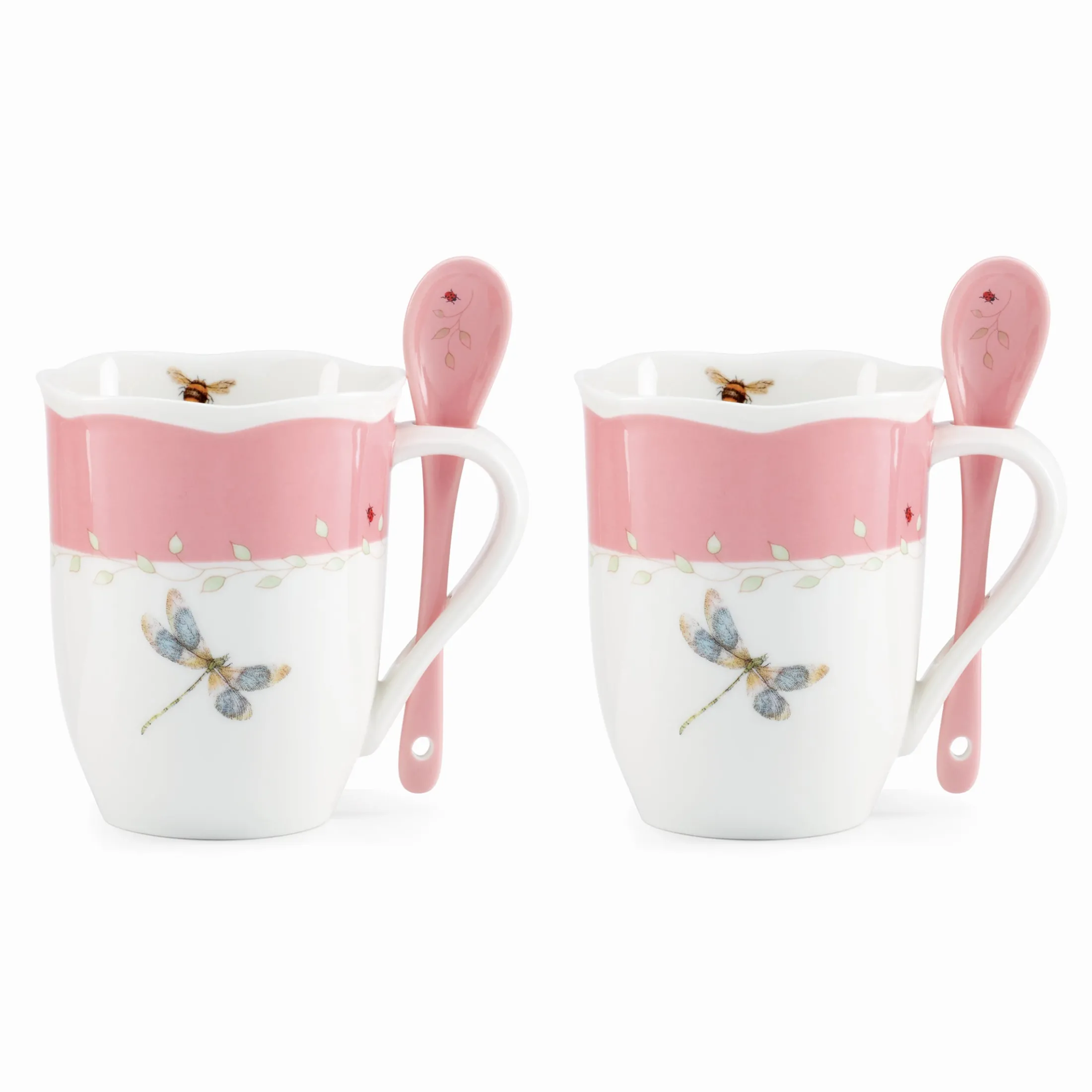 Butterfly Meadow Color Mugs with Spoons, Set of 8