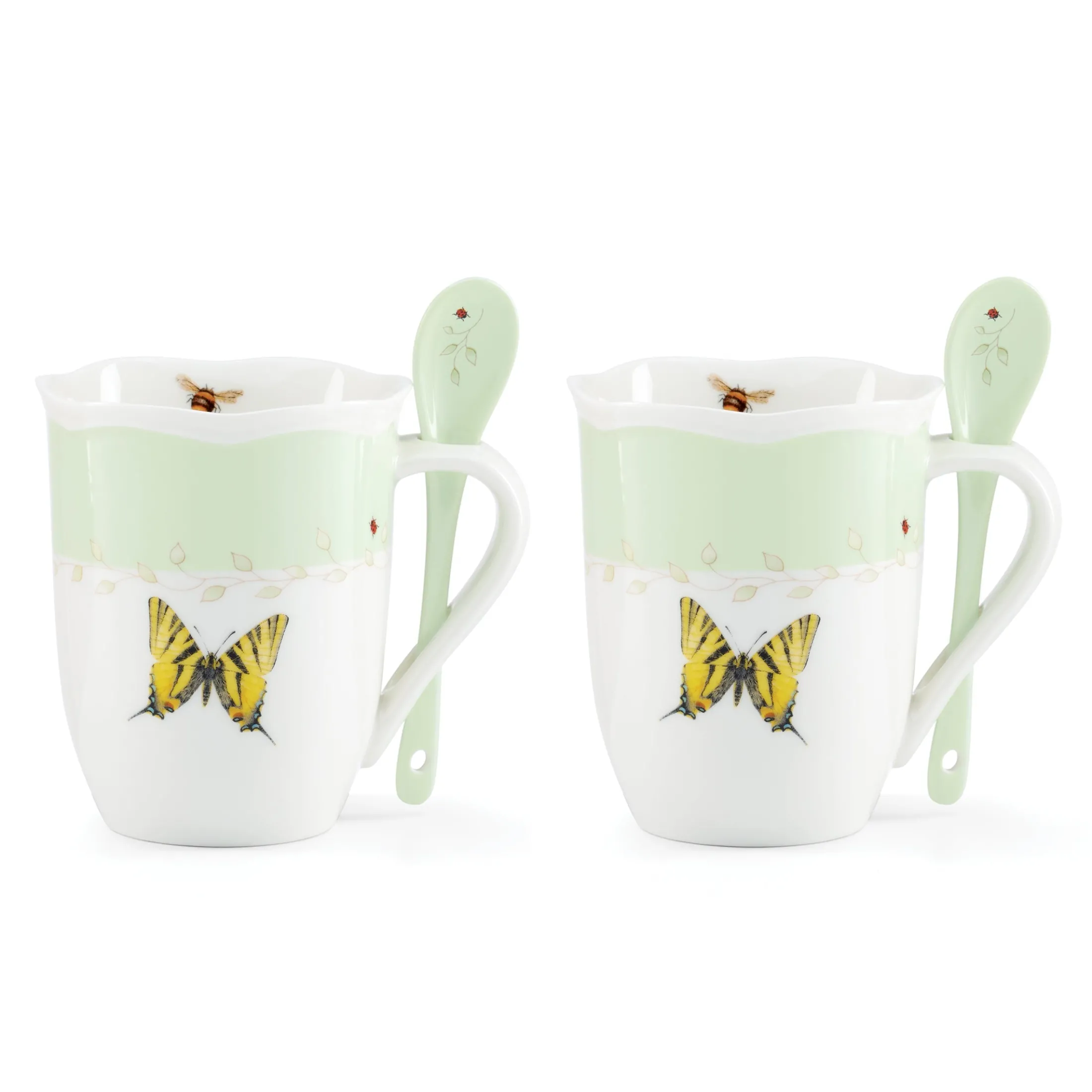 Butterfly Meadow Color Mugs with Spoons, Set of 8