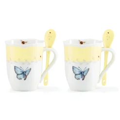Butterfly Meadow Color Mugs with Spoons, Set of 8