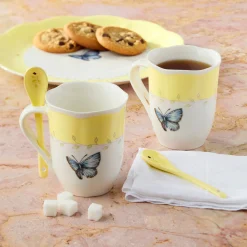 Butterfly Meadow Color Mugs with Spoons, Set of 8
