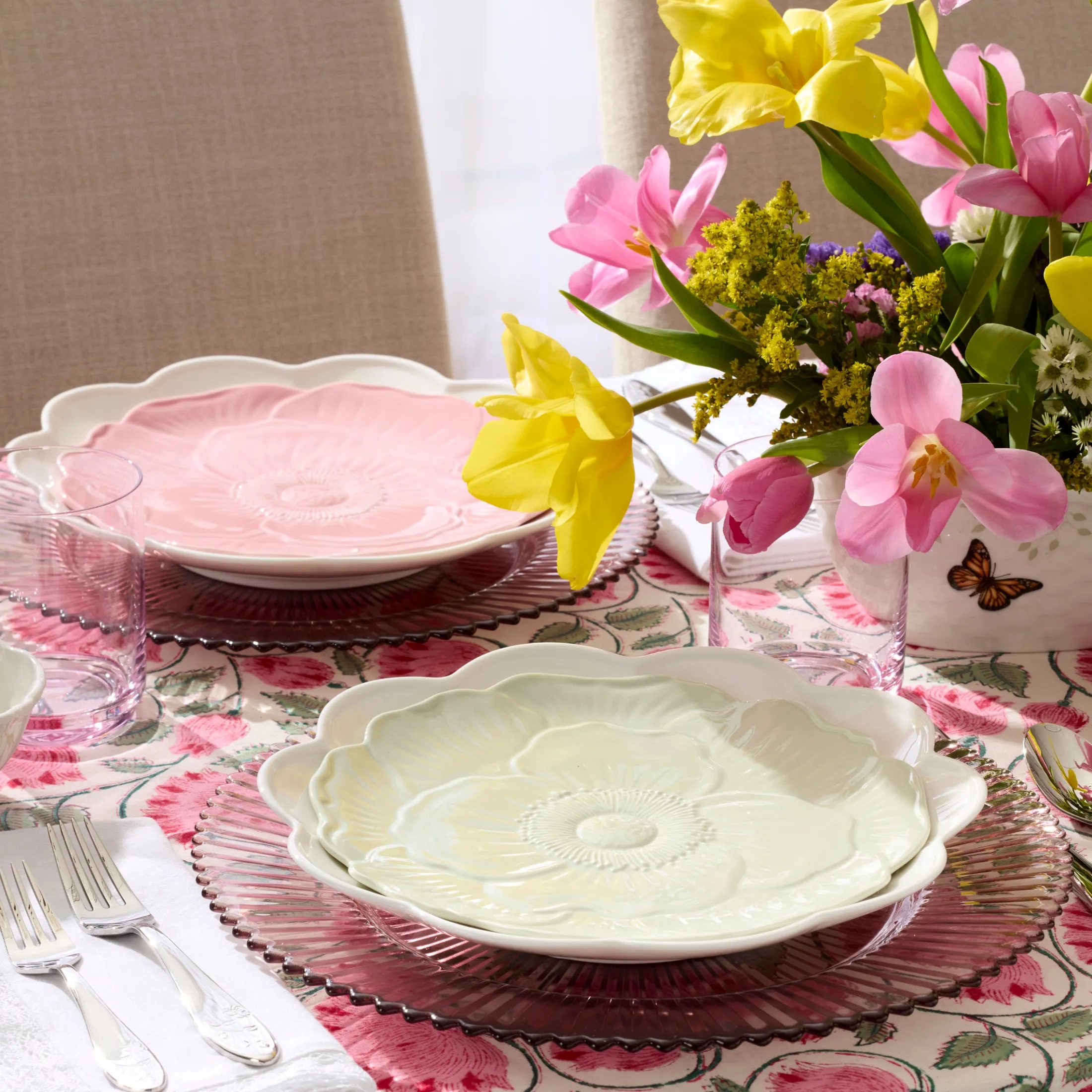 Butterfly Meadow Floral Green Accent Plates, Set of 4