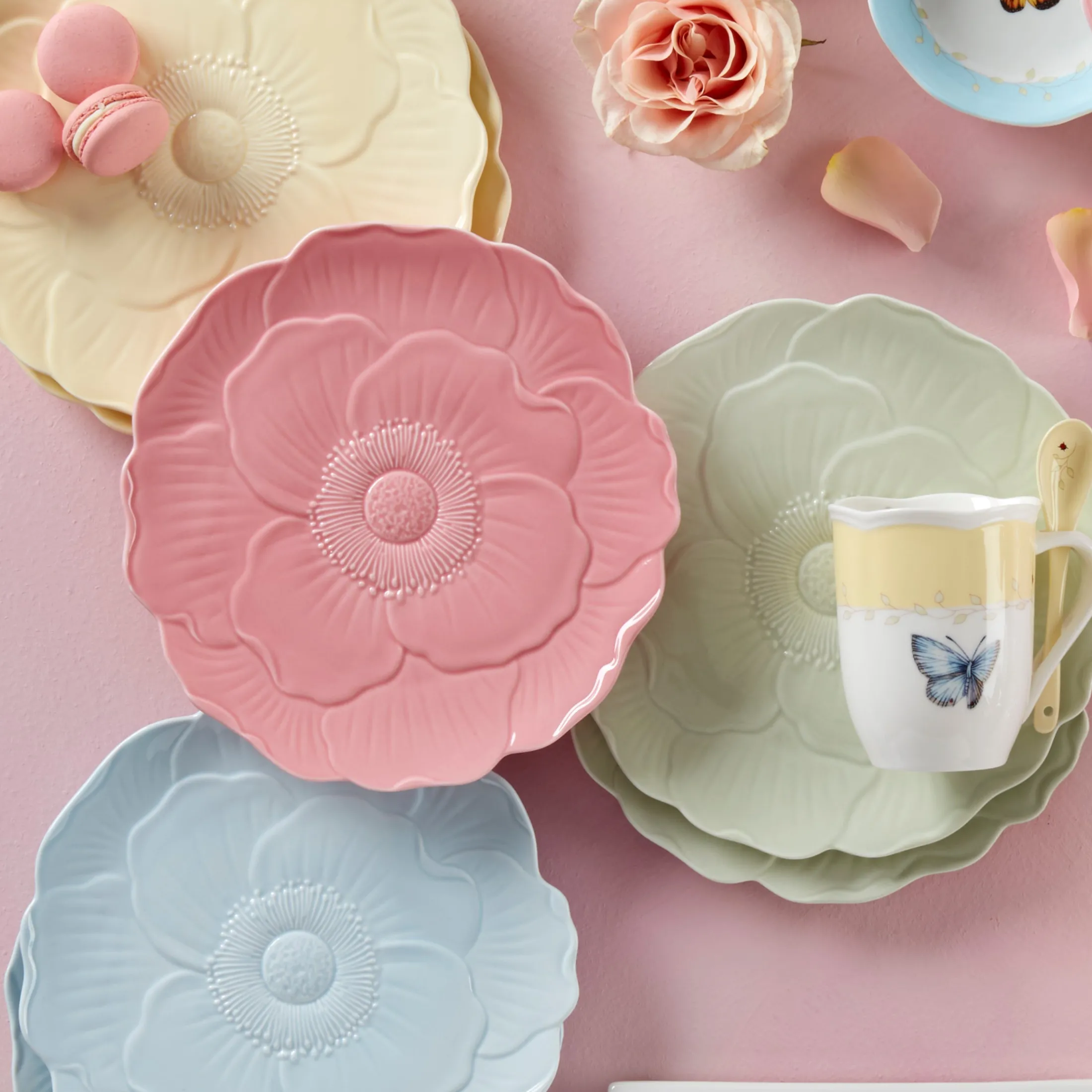 Butterfly Meadow Floral Pink Accent Plates, Set of 4