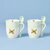 Butterfly Meadow Green Mugs with Spoons, Set of 2
