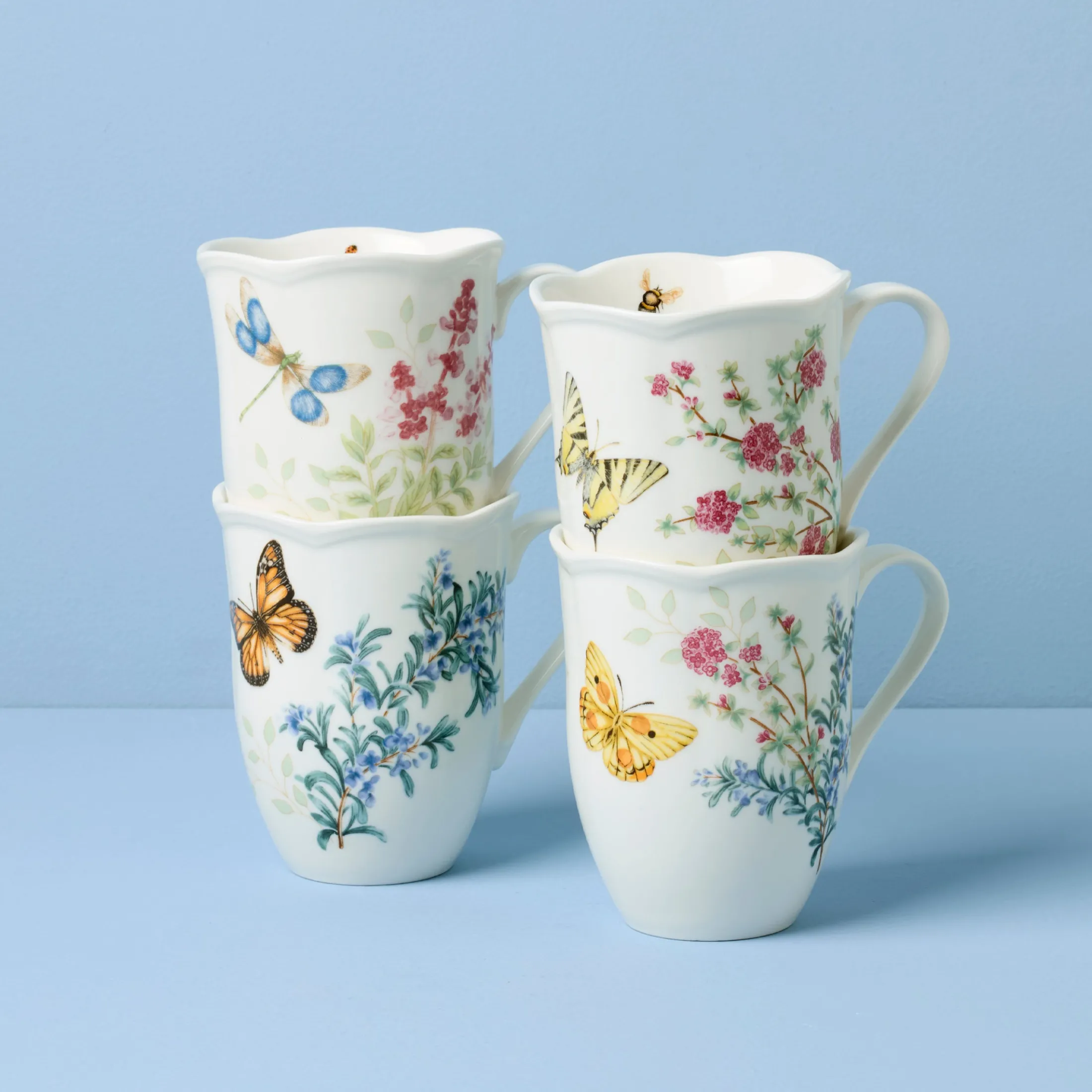 Butterfly Meadow Herbs Mugs, Set of 4
