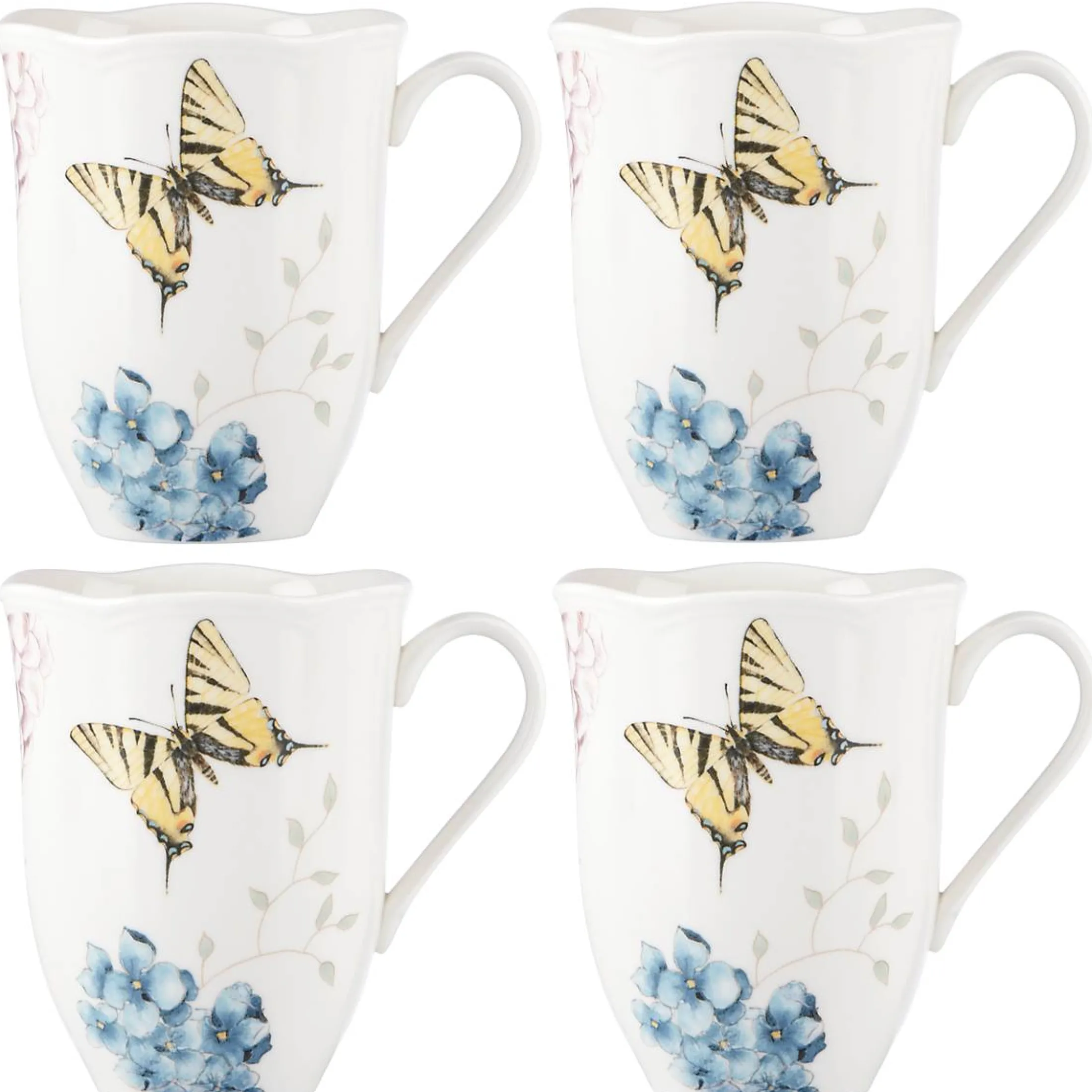Butterfly Meadow Hydrangea Mugs, Set of 4