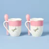 Butterfly Meadow Pink Mugs with Spoons, Set of 2