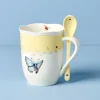 Butterfly Meadow Yellow Mugs with Spoons, Set of 2