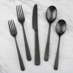 Cecil Black Satin Hammered 20-Piece Flatware Set
