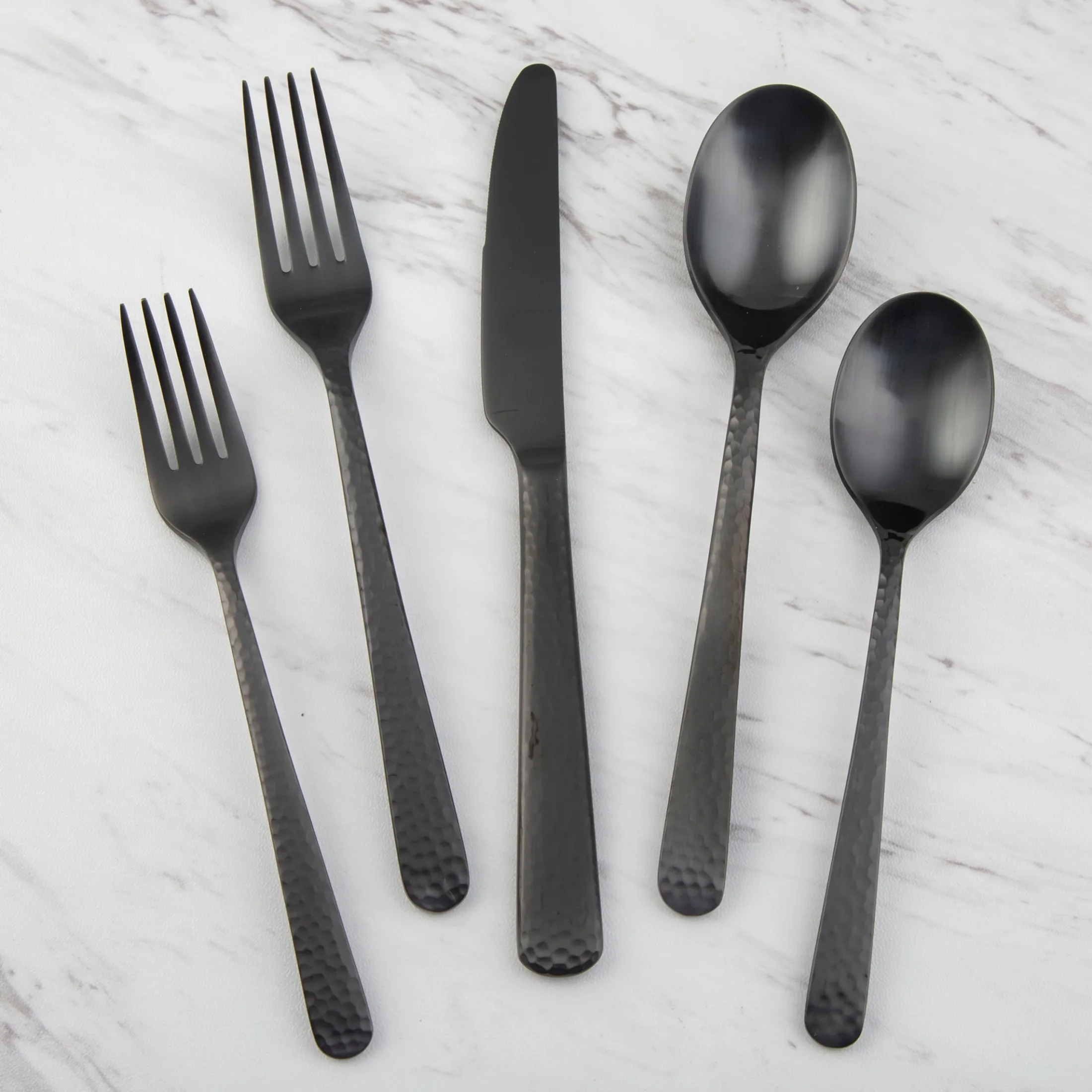 Cecil Black Satin Hammered 20-Piece Flatware Set