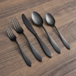 Delia Black Satin 20-Piece Flatware Set