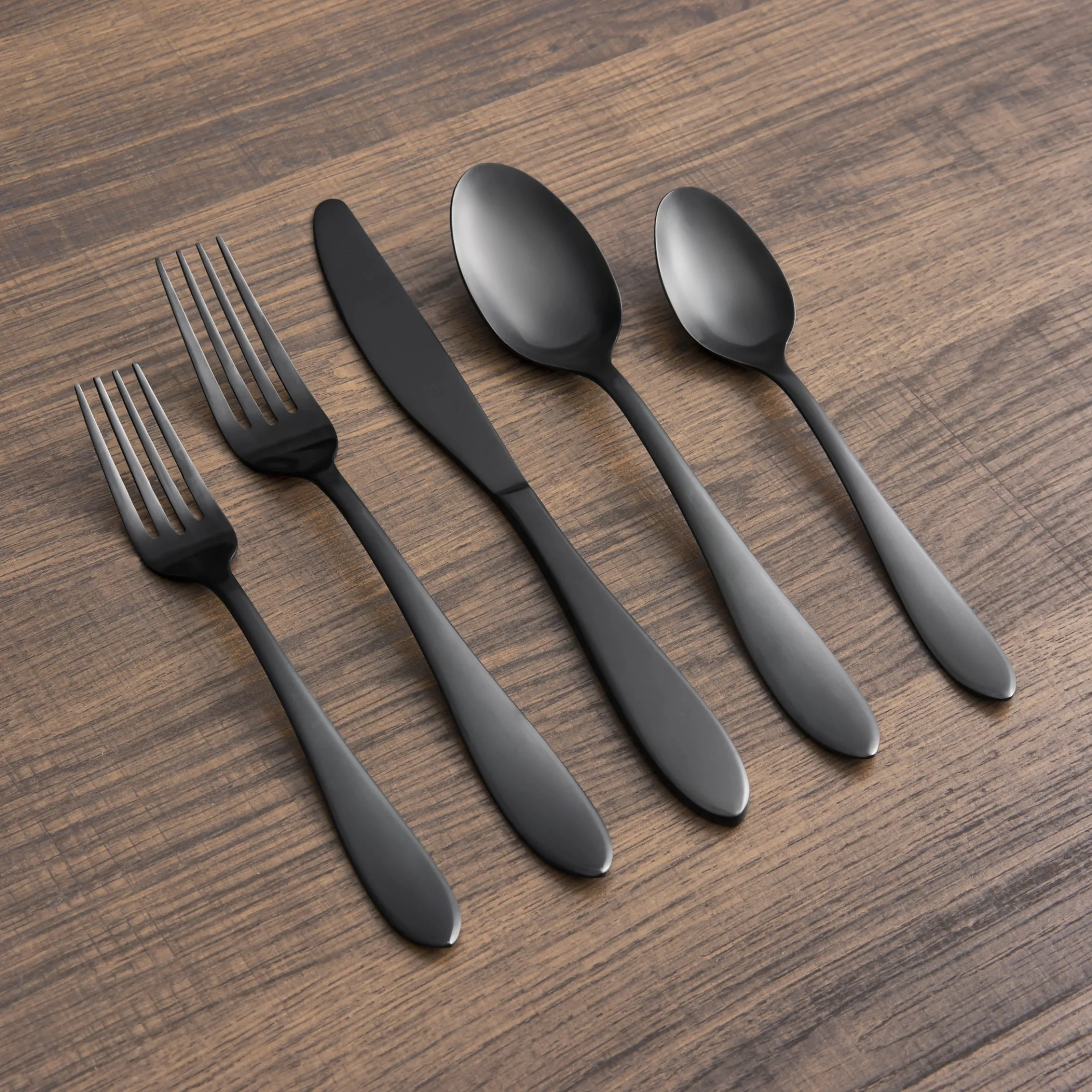 Delia Black Satin 20-Piece Flatware Set