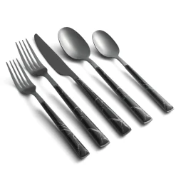 Eivin Mirror with Black Marble Handle 20-Piece Flatware Set