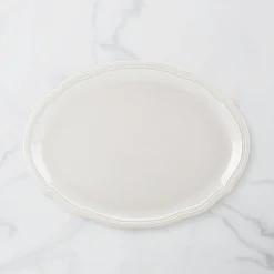 French Perle Bead White Oval Platter