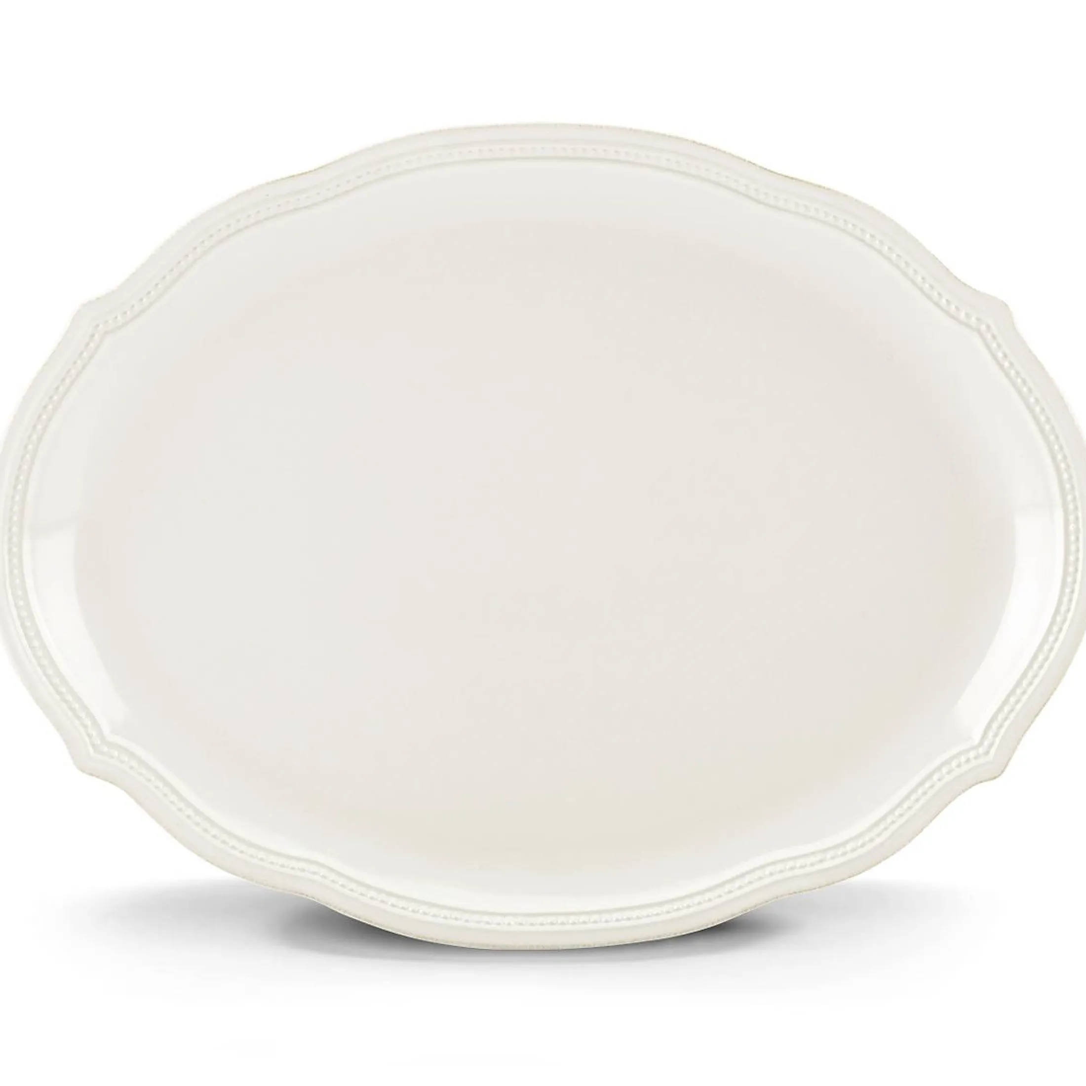 French Perle Bead White Oval Platter