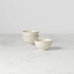 French Perle Groove White Mini 3-Piece Bowl Set