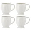 French Perle Groove White Mugs, Set of 4