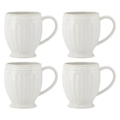 French Perle Groove White Mugs, Set of 4
