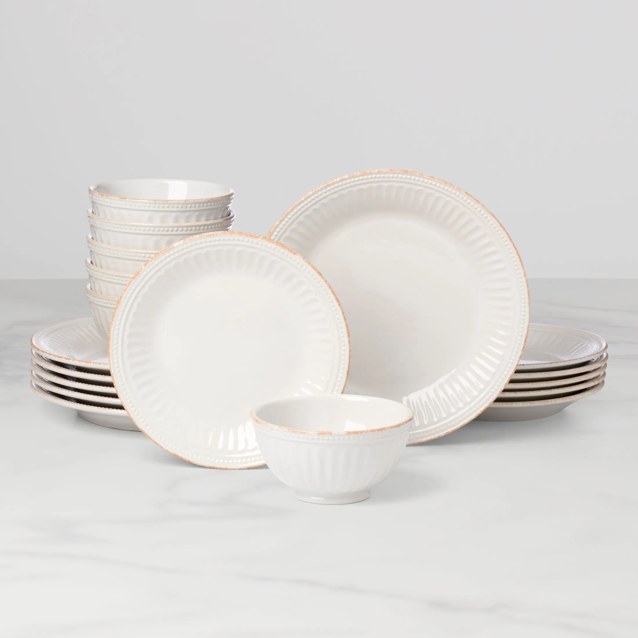 French Perle Groove White 18-Piece Dinnerware Set