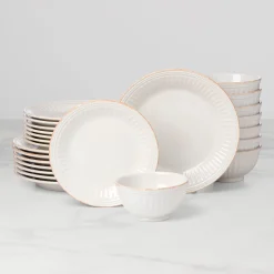 French Perle Groove White 24-Piece Dinnerware Set