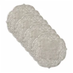 French Perle Linen Embroidered Round Placemats