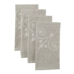 French Perle Linen Embroidered Dinner Napkins, Set of 4