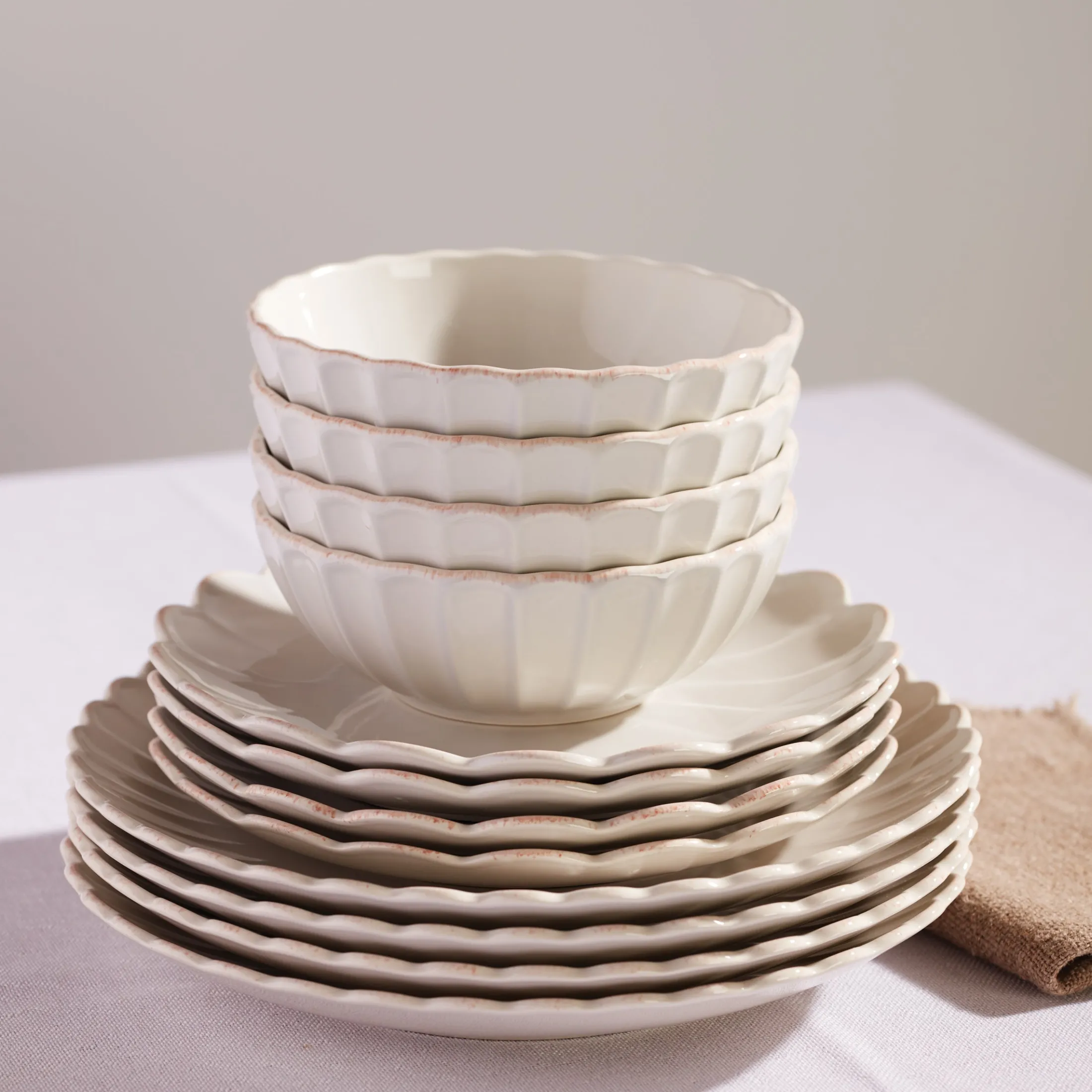French Perle Scallop White All-Purpose Bowls, Set of 4