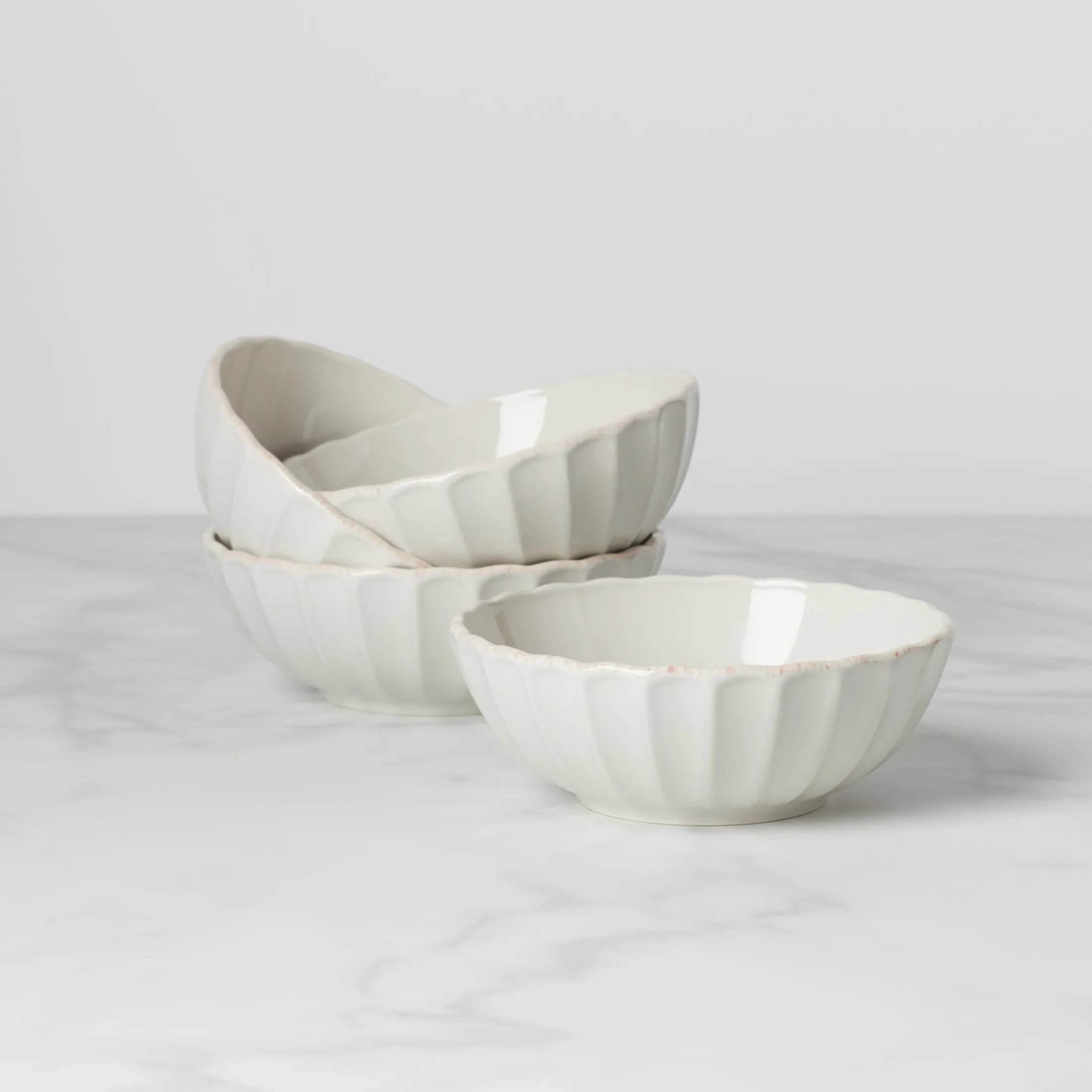 French Perle Scallop White All-Purpose Bowls, Set of 4