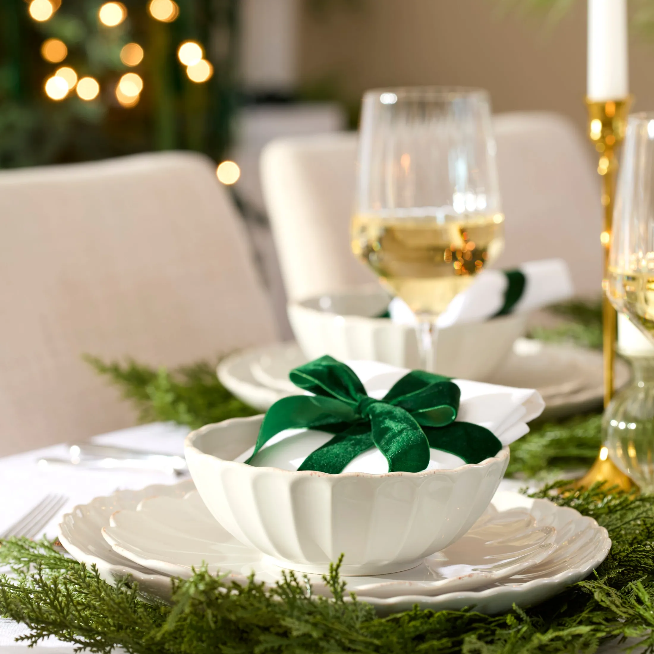 French Perle Scallop White All-Purpose Bowls, Set of 4