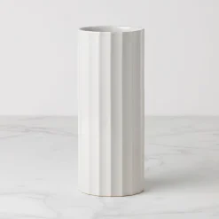 French Perle Scallop White Cylinder Vase