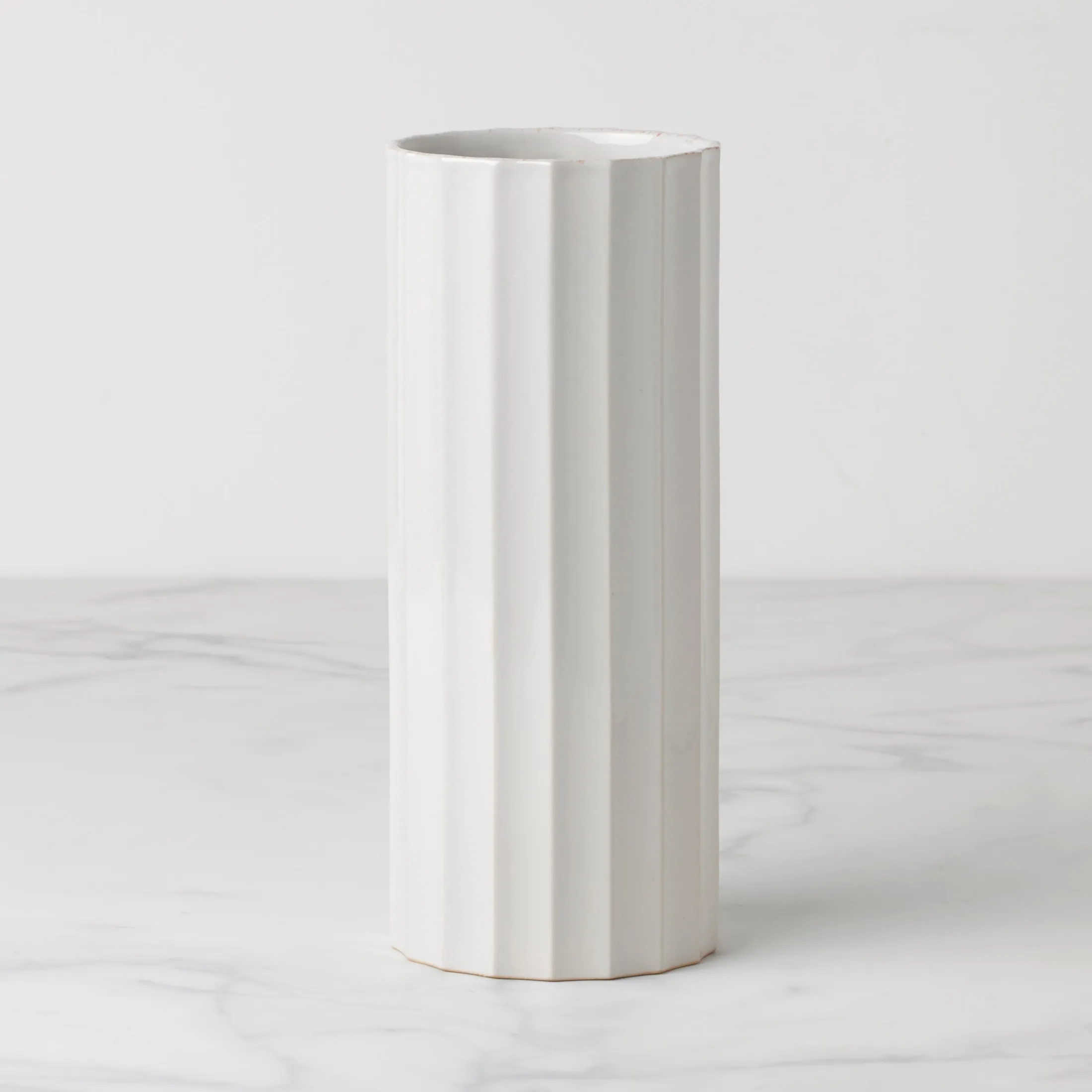 French Perle Scallop White Cylinder Vase