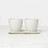 French Perle Scallop White 3-Piece Herb Pot Set