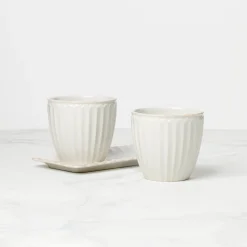 French Perle Scallop White 3-Piece Herb Pot Set