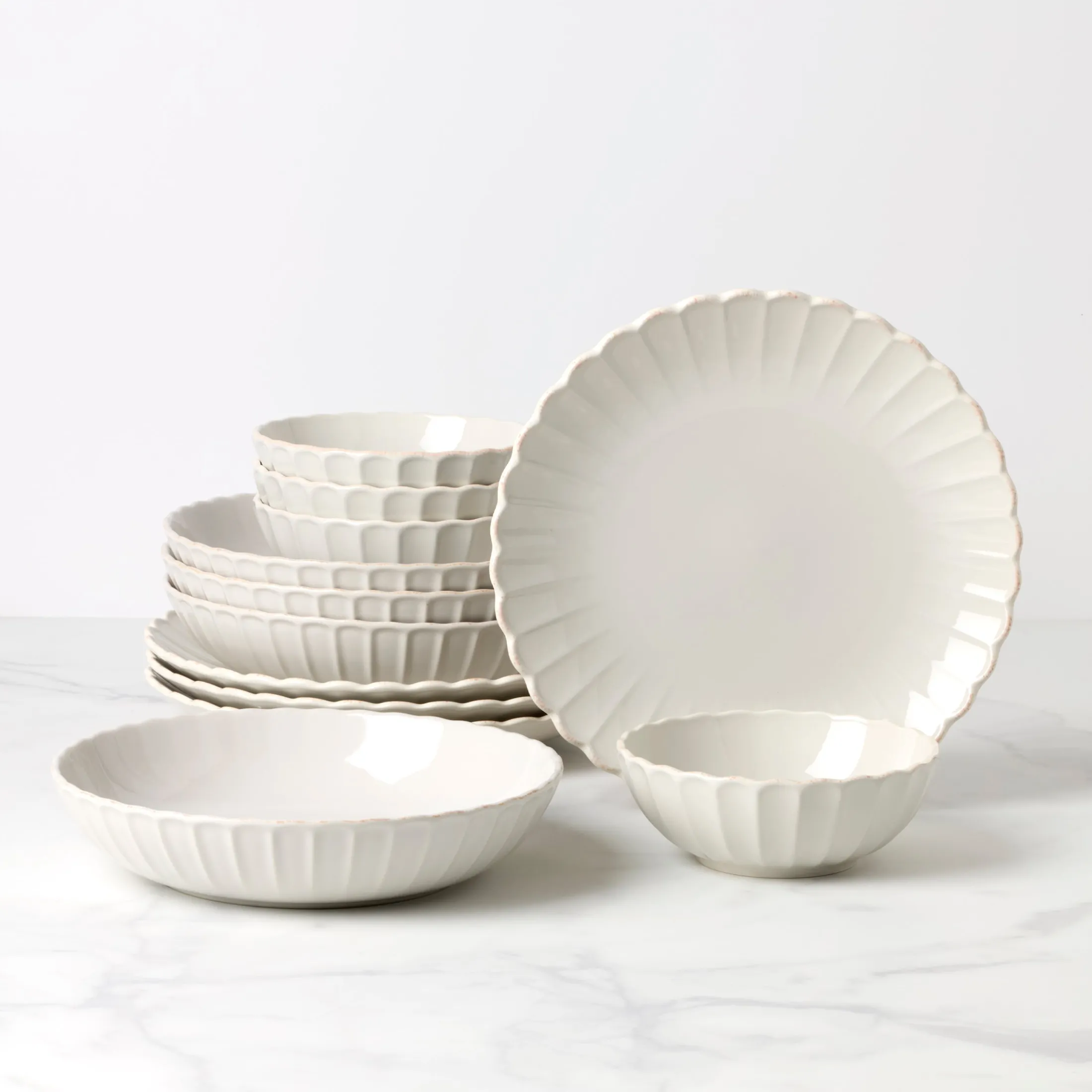 French Perle Scallop White 12-Piece Dinnerware Set