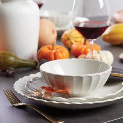 French Perle Scallop White 24-Piece Dinnerware Set