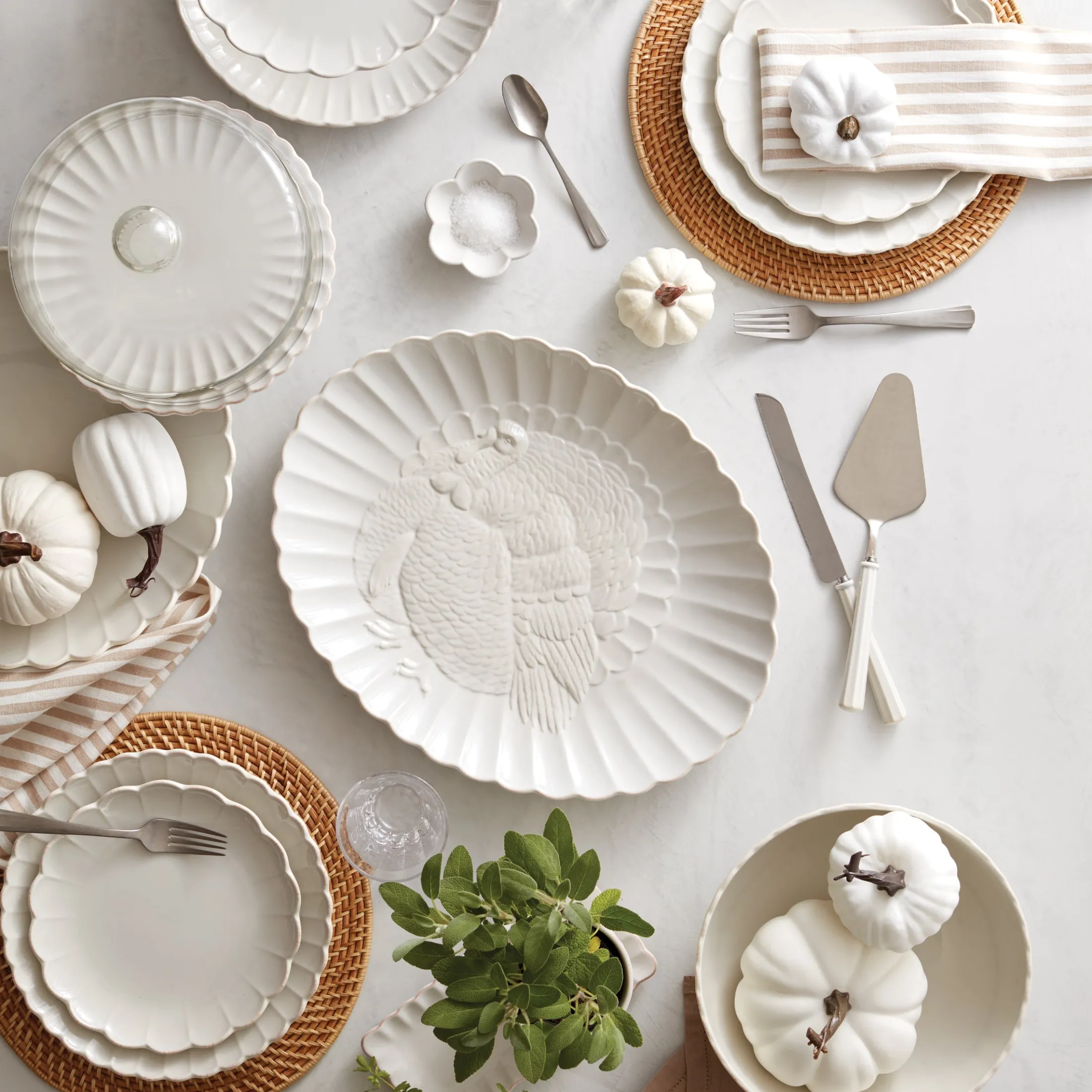 French Perle Scallop White Serving Bowl