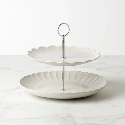 French Perle Scallop White 2-Tier Server