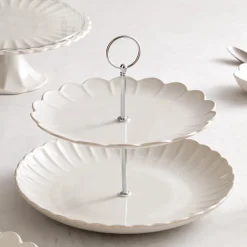 French Perle Scallop White 2-Tier Server
