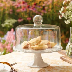 French Perle White Cake Plate with Dome