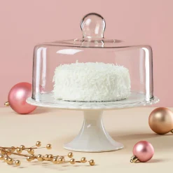 French Perle White Cake Plate with Dome