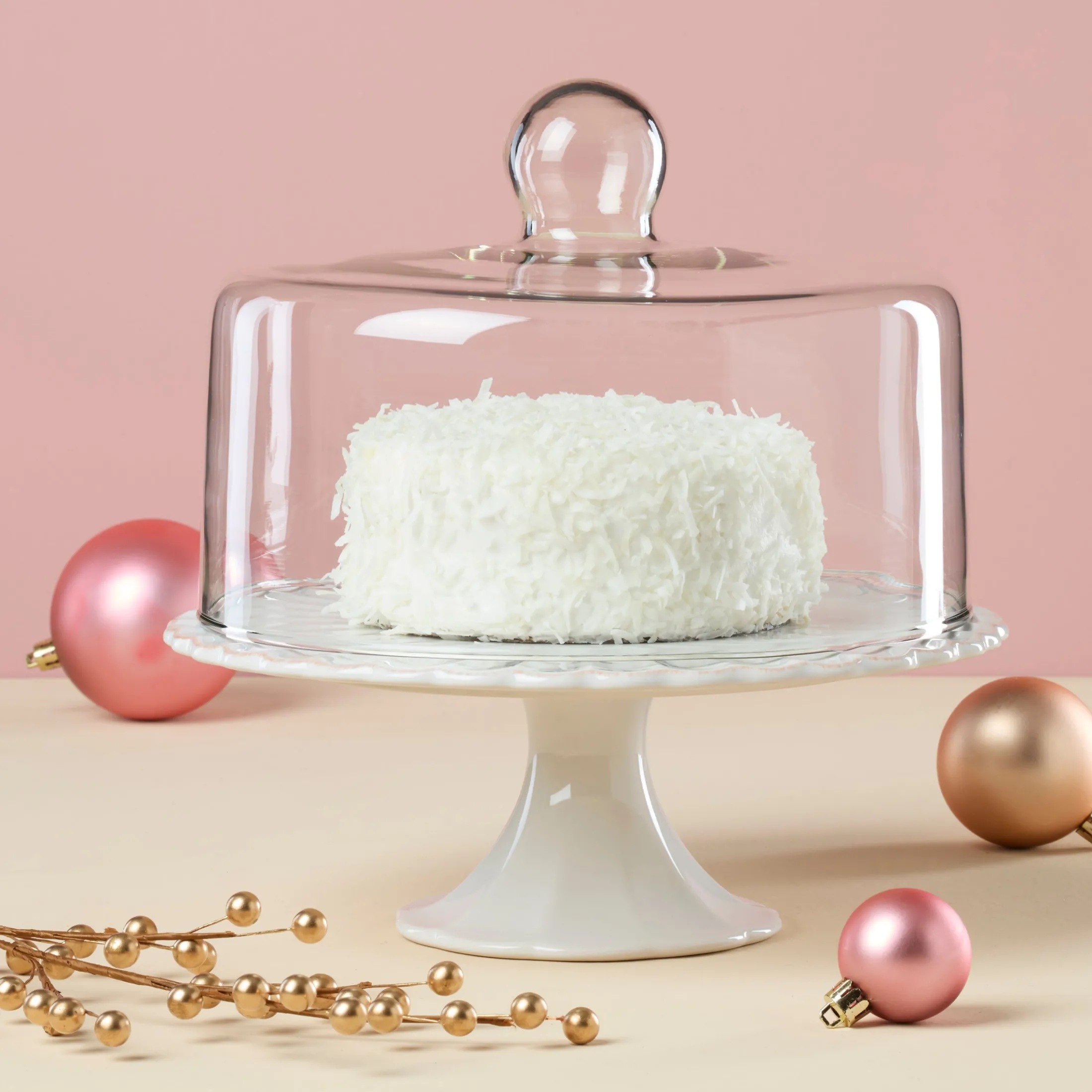 French Perle White Cake Plate with Dome