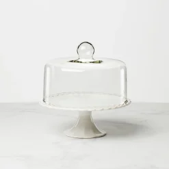 French Perle White Cake Plate with Dome
