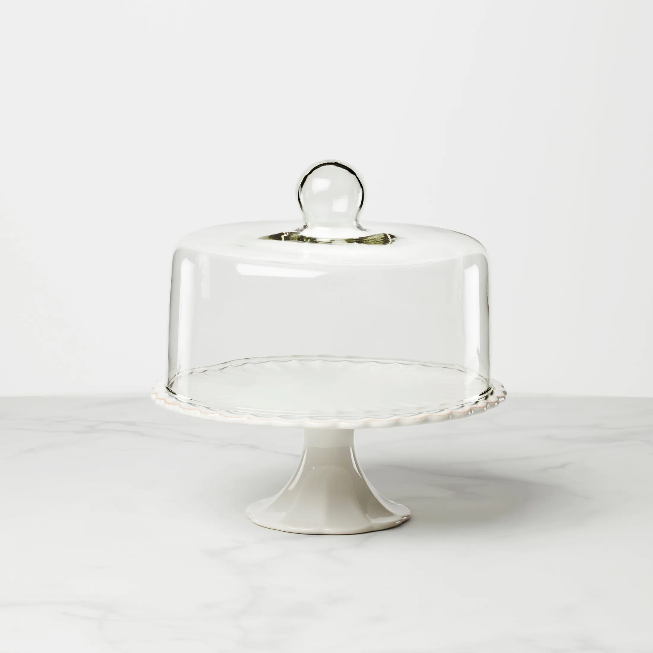 French Perle White Cake Plate with Dome