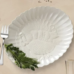 French Perle White Carved Turkey Platter