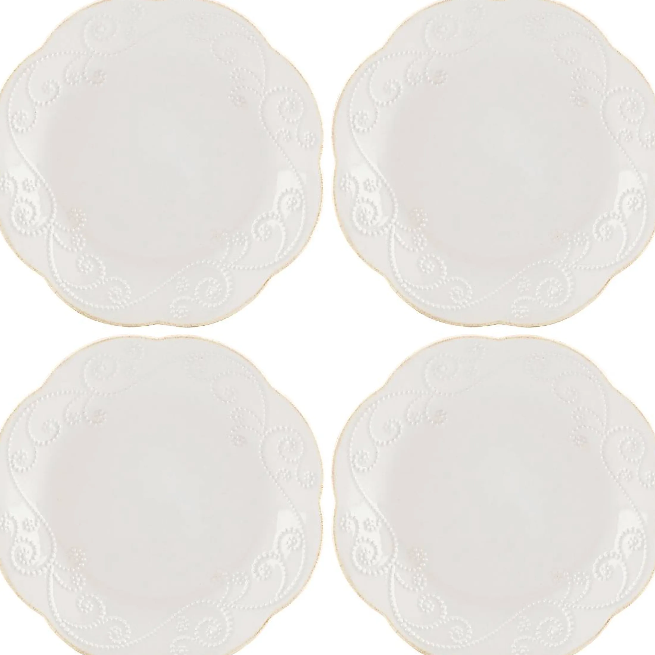 French Perle White 4-Piece Dessert Set