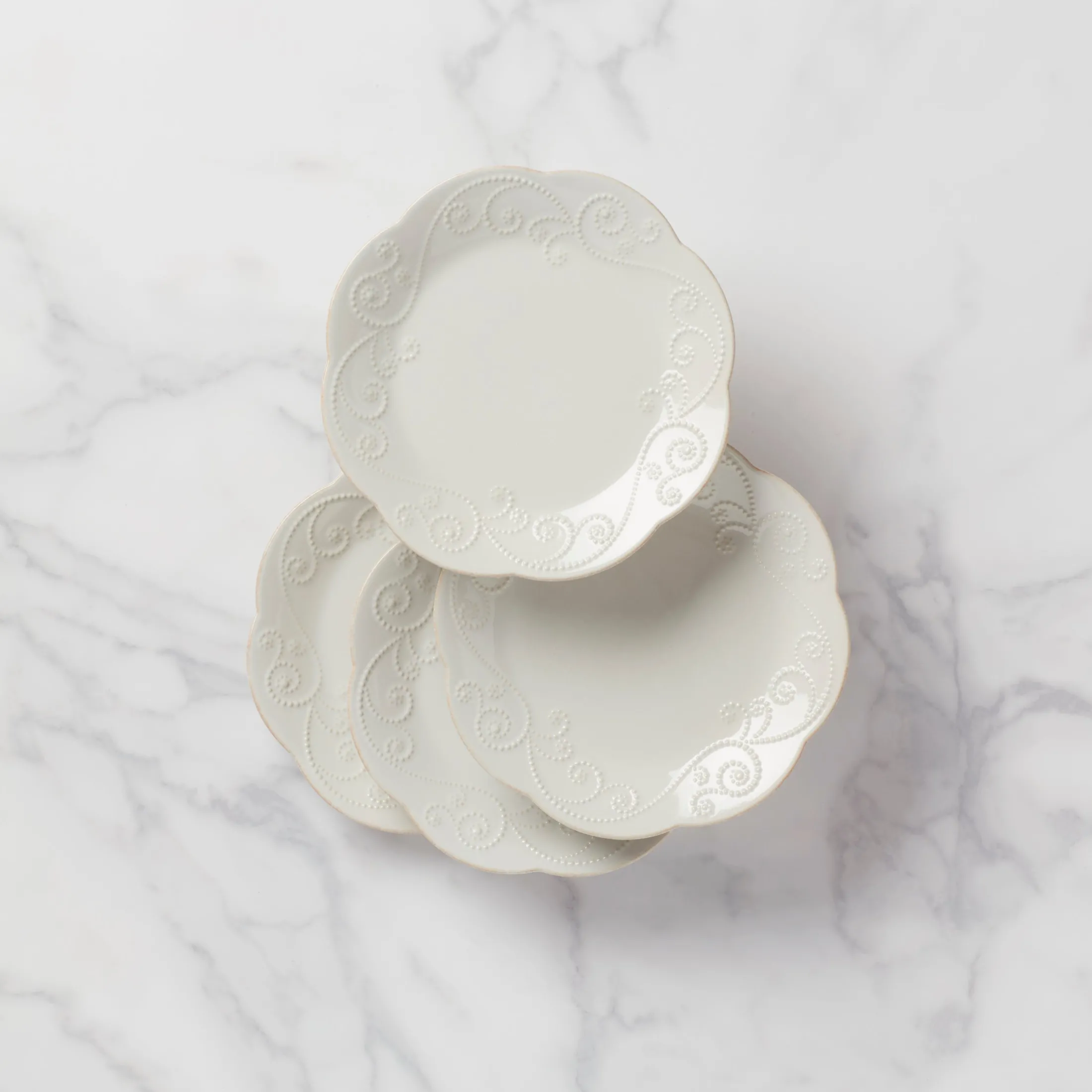 French Perle White 4-Piece Dessert Set