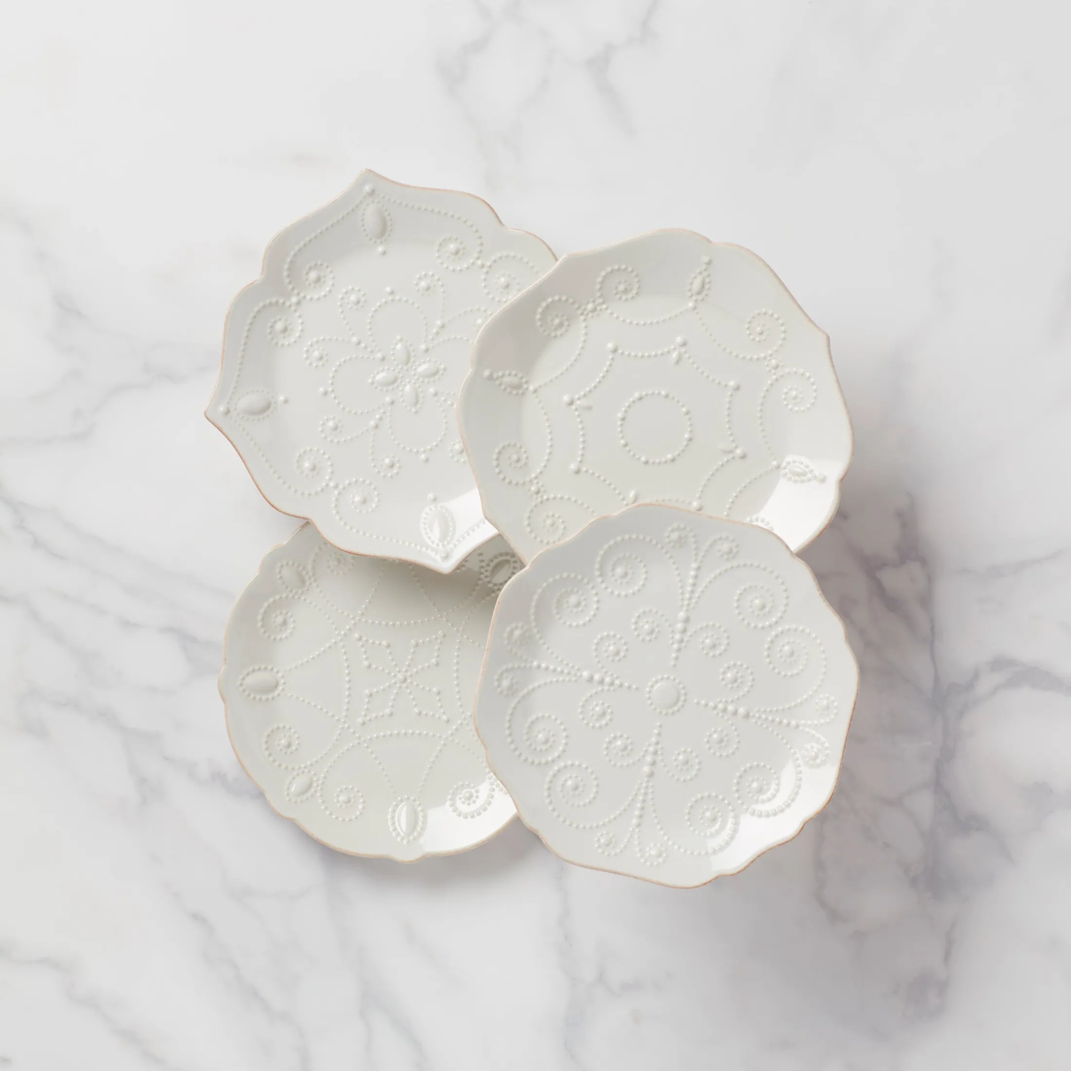 French Perle White 4-Piece Dessert Set
