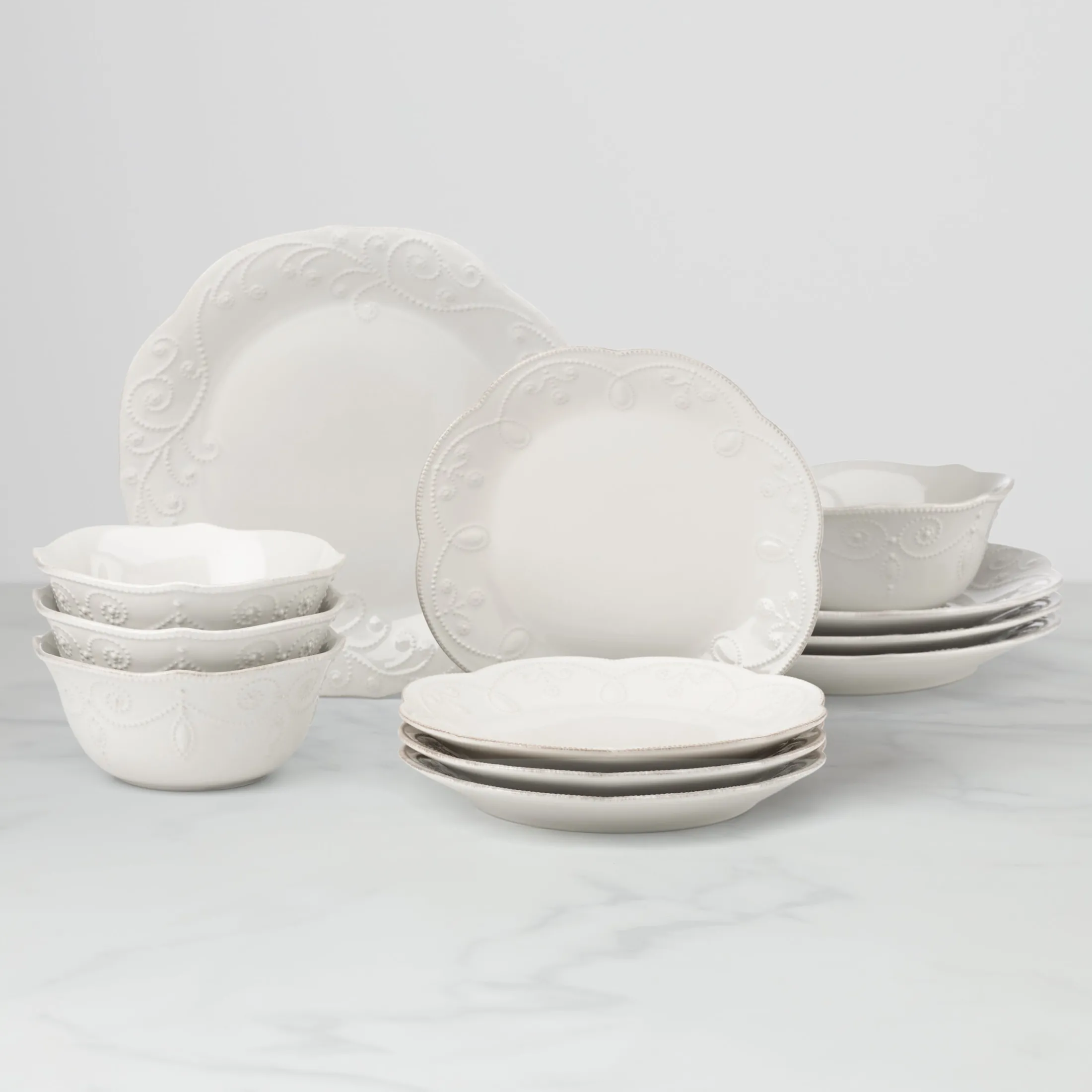 French Perle White 12-Piece Dinnerware Set