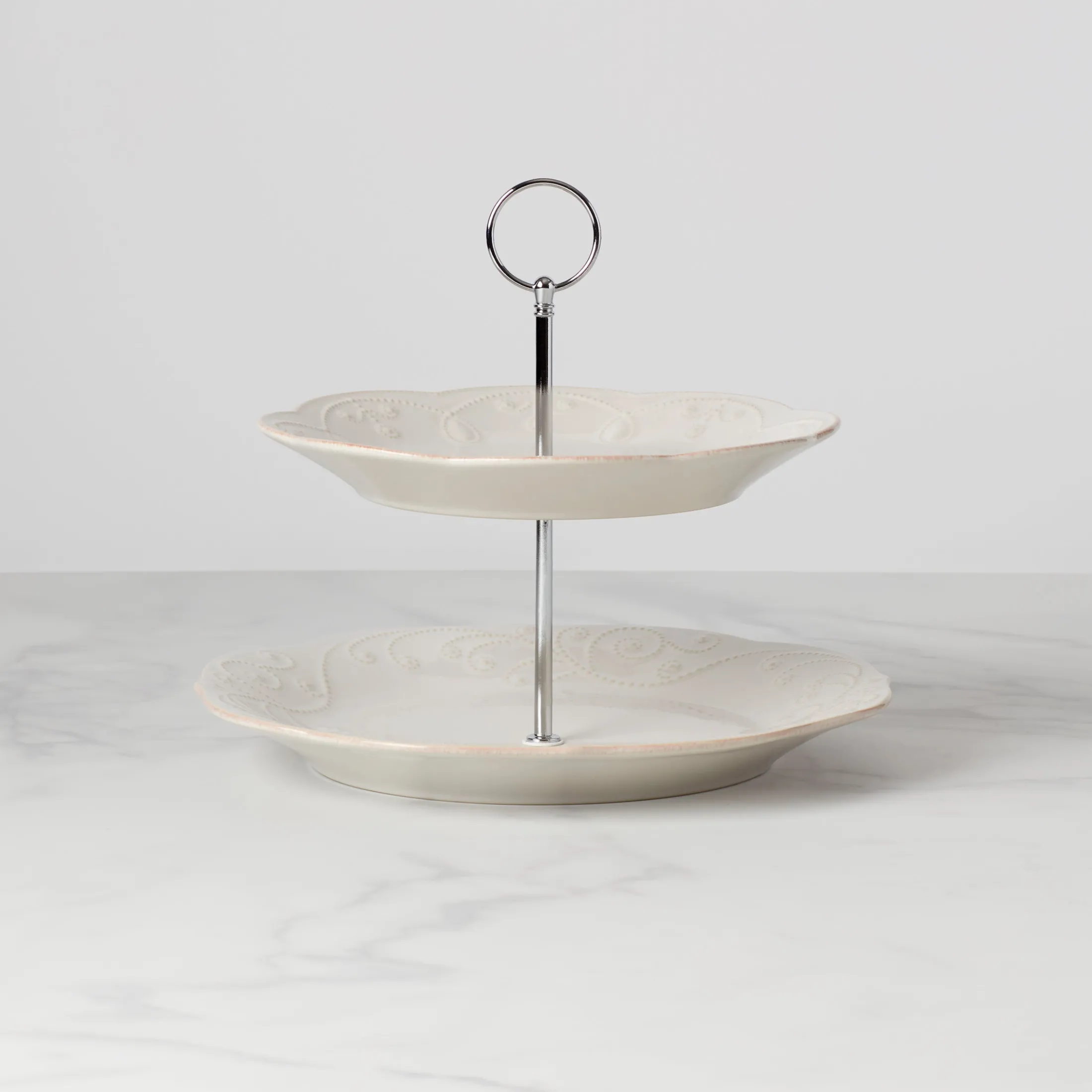 French Perle White 2-Tiered Server